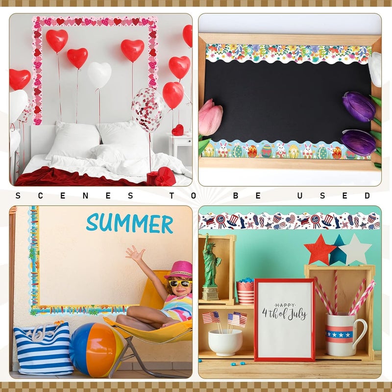 Geyee 360 Pcs Christmas Bulletin Board Borders Decorations Fall Thanksgiving Christmas Holiday Spring Easter Valentine Classroom Borders Bulletin Board Trim for Classroom School, 12 Design(Stylish) - Image 5